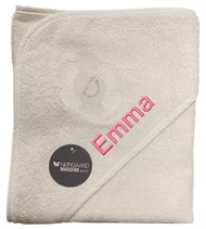 Badeslag med navn i hvis med glad blomst fra Nørgaard Madsen